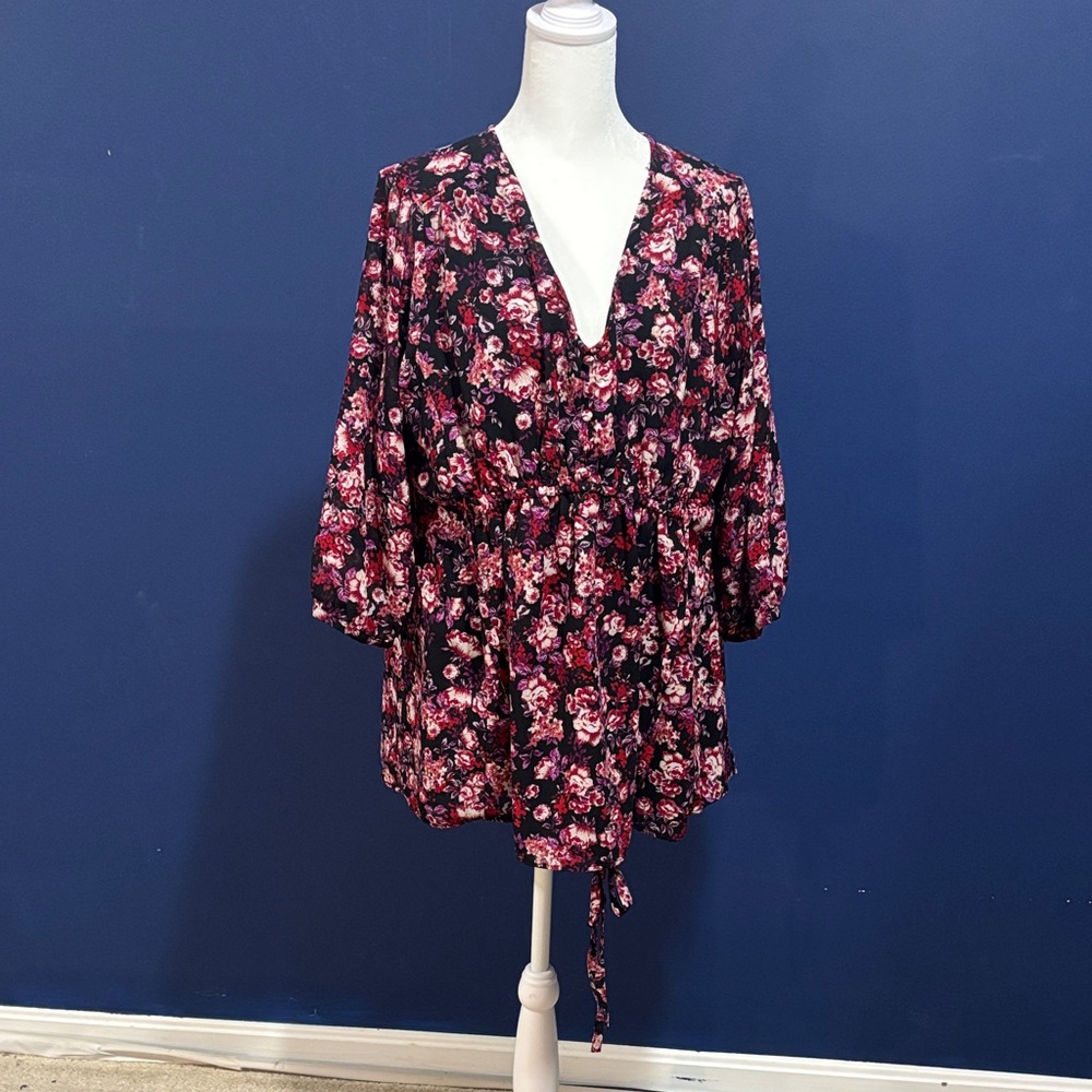 Isabel Maternity Black and Pink Floral Blouse